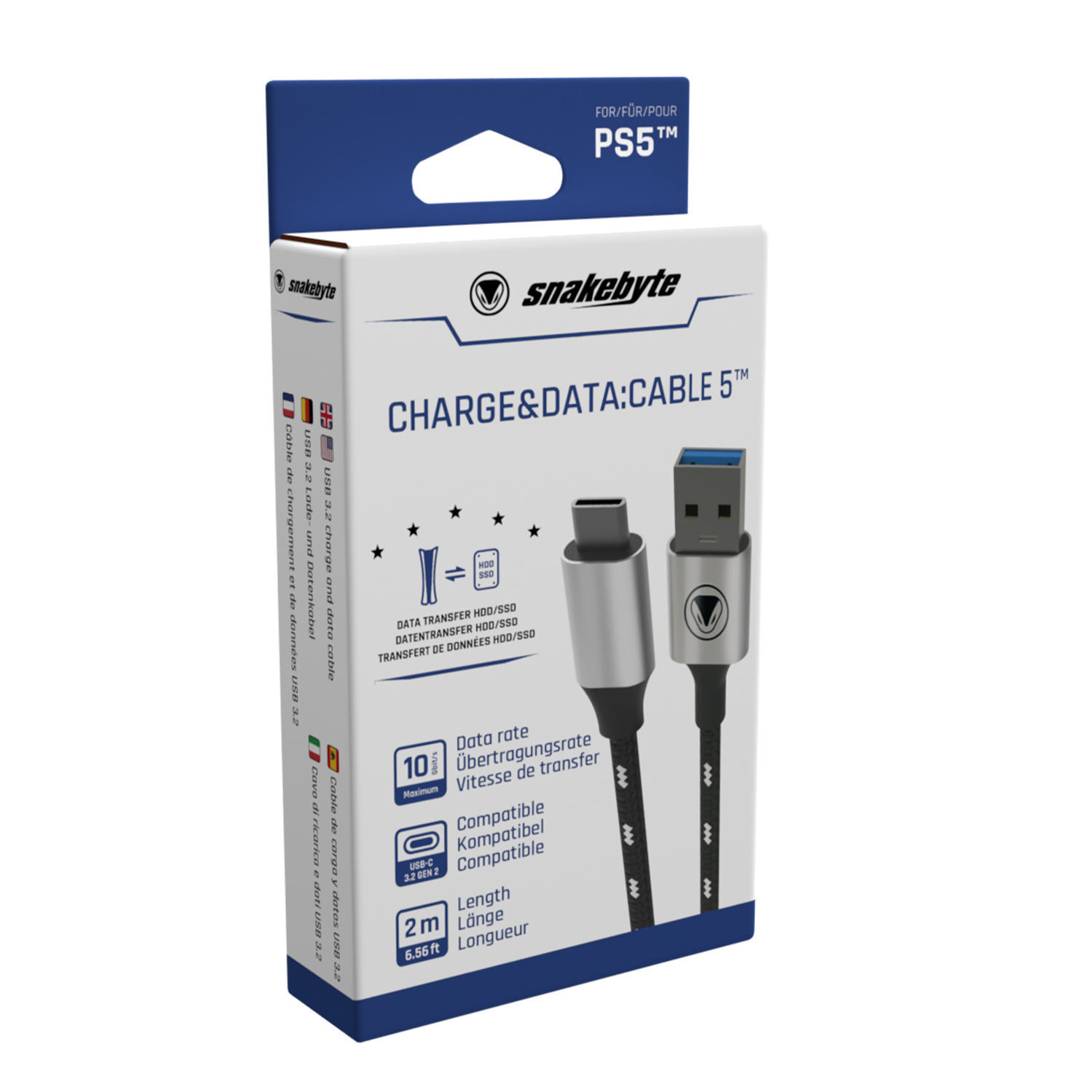 SNAKEBYTE PS5 & 5 USB Charge (2m) PS5, Zubehör Data: Schwarz/Weiß CABLE