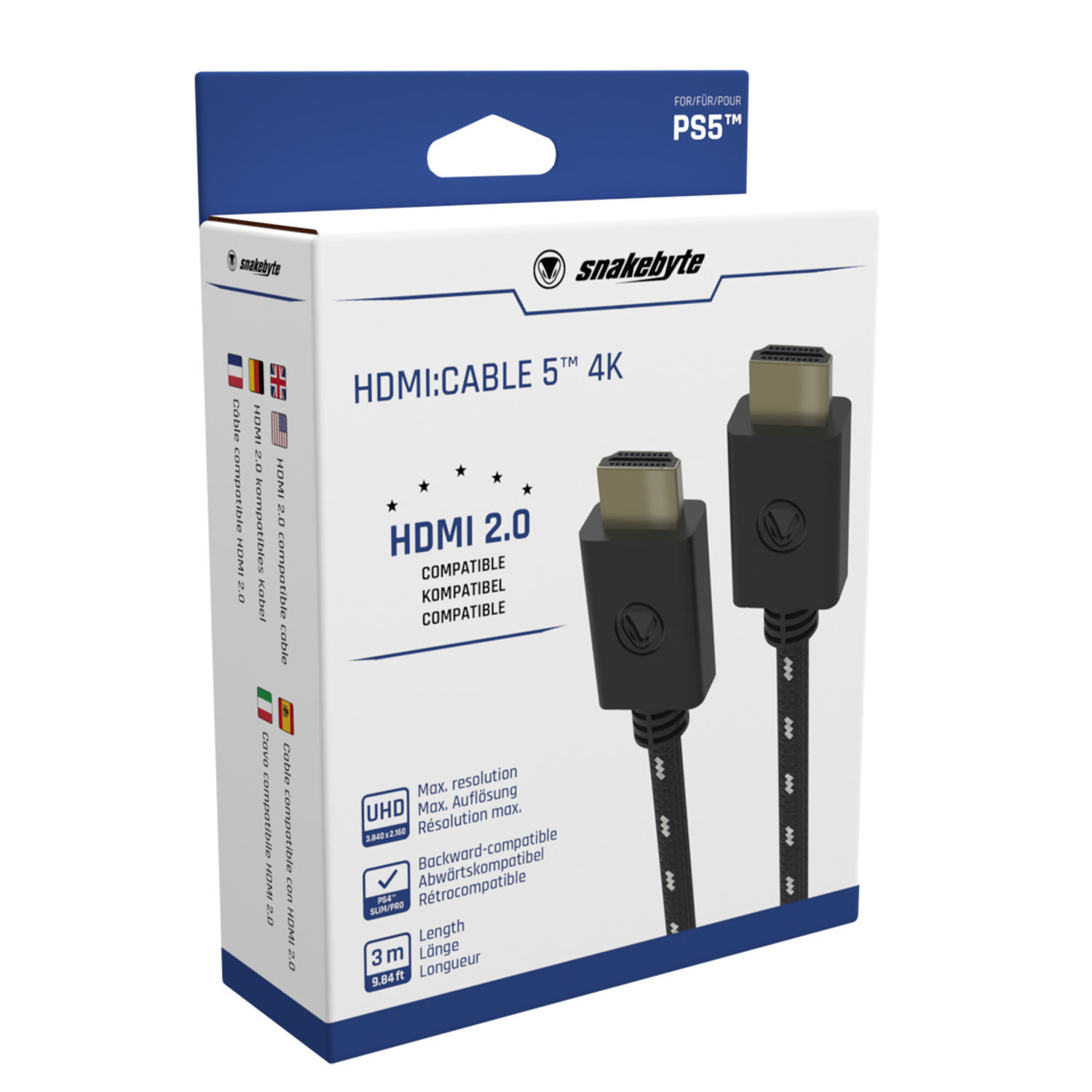 4K SNAKEBYTE 5 PS5 Cable PS5, (3m) Schwarz/Weiß Zubehör HDMI: