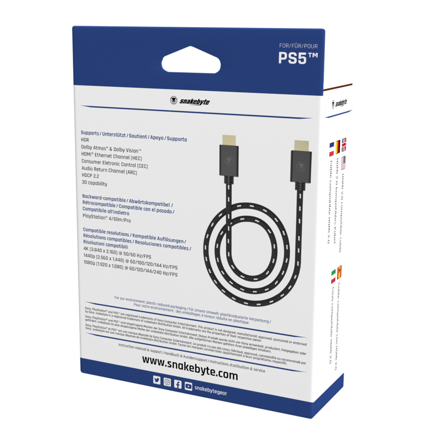 SNAKEBYTE PS5 Schwarz/Weiß 4K Cable PS5, (3m) 5 Zubehör HDMI