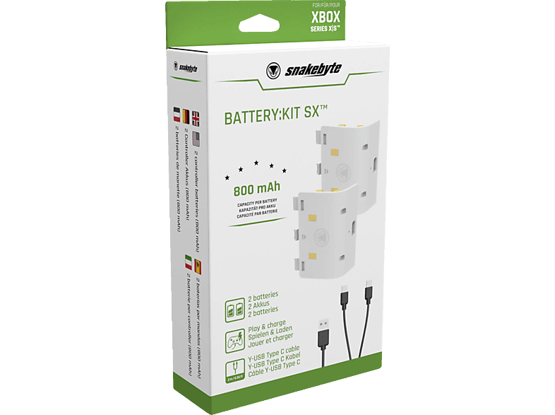 SNAKEBYTE XSX BATTERY:KIT SX™ (WHITE), Akku Pack, wiederaufladbare Batterie für XSX Controller, weiß