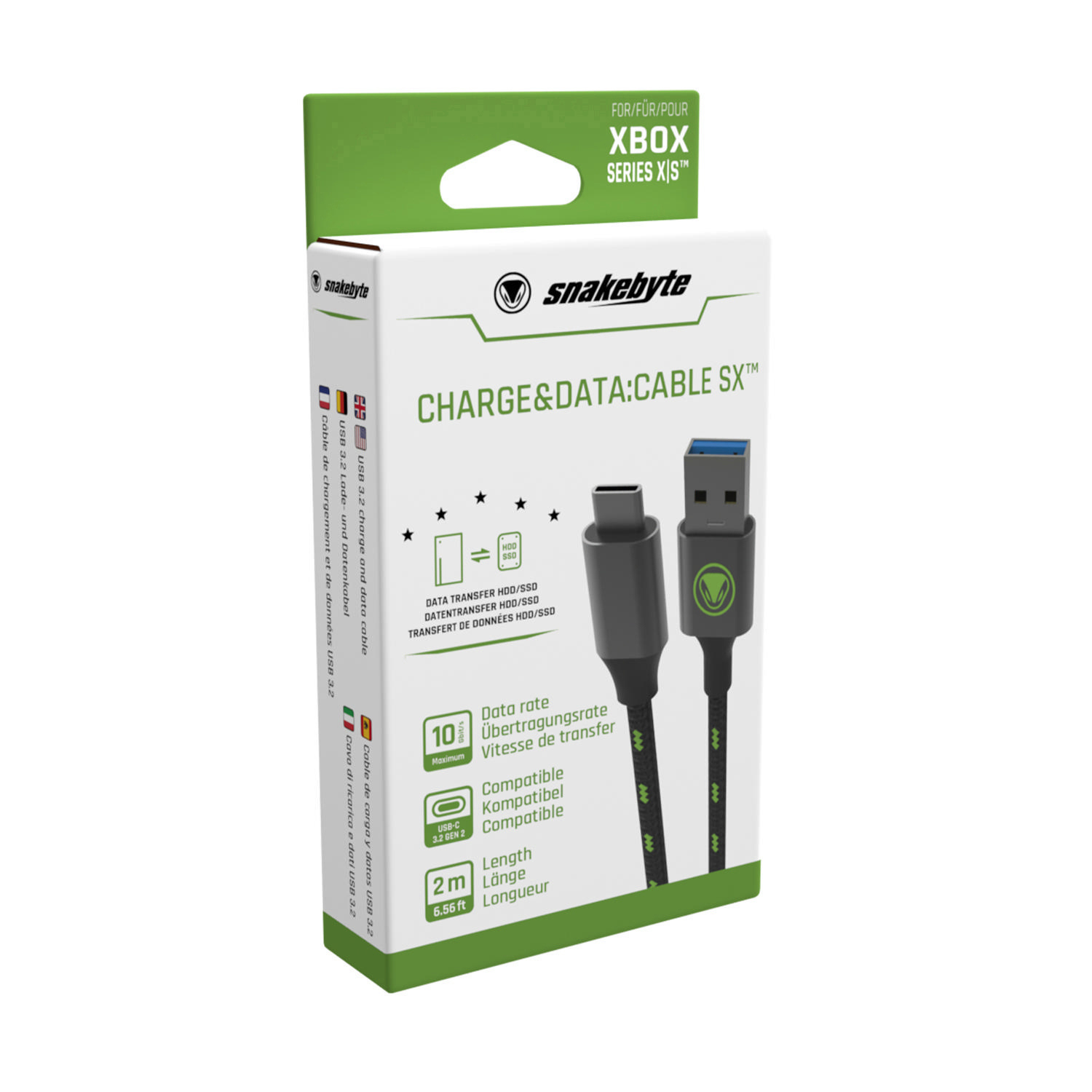 SNAKEBYTE XSX USB Charge Cable Data: (2m) für Zubehör Schwarz/Grün SX XSX, 