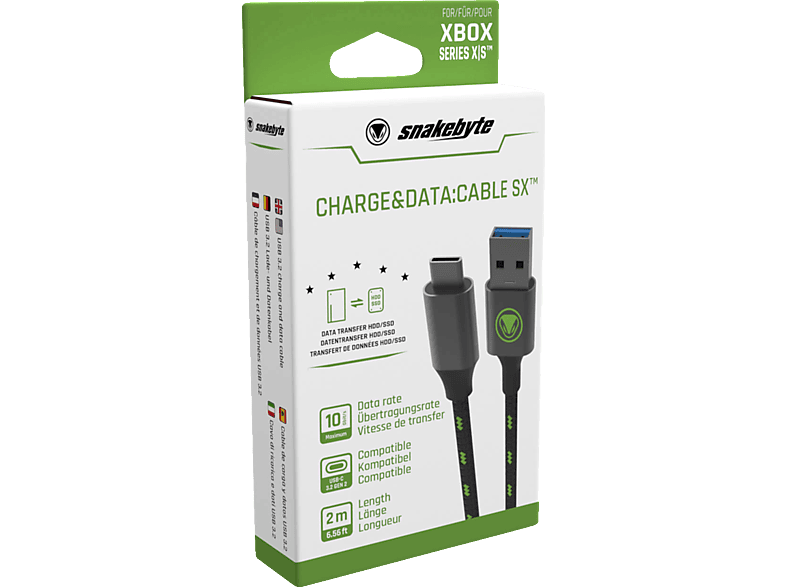 SNAKEBYTE XSX USB Charge & Data: Cable SX (2m) Zubehör für XSX, Schwarz/Grün