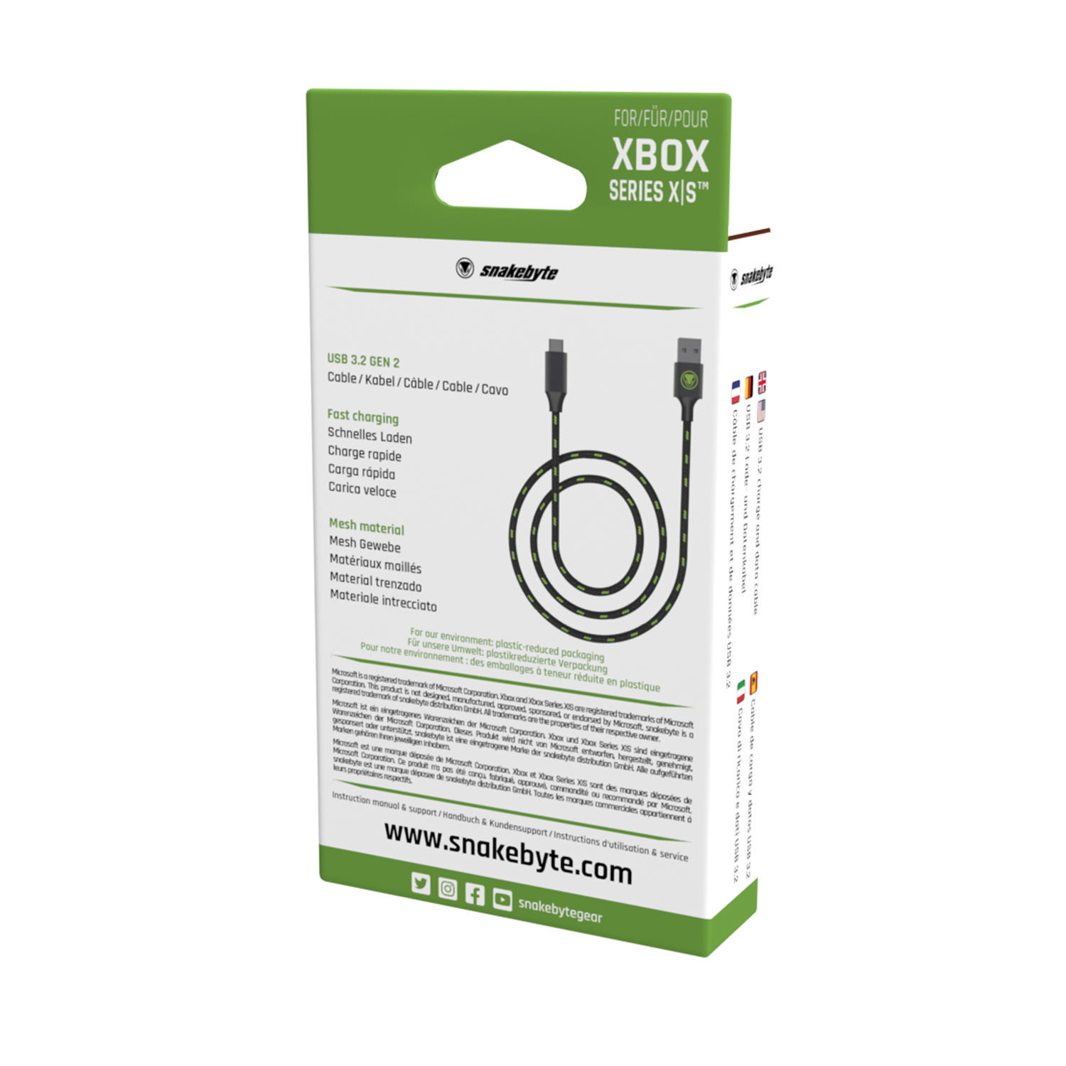 Charge & Schwarz/Grün (2m) Cable USB für XSX, Zubehör Data: XSX SX SNAKEBYTE