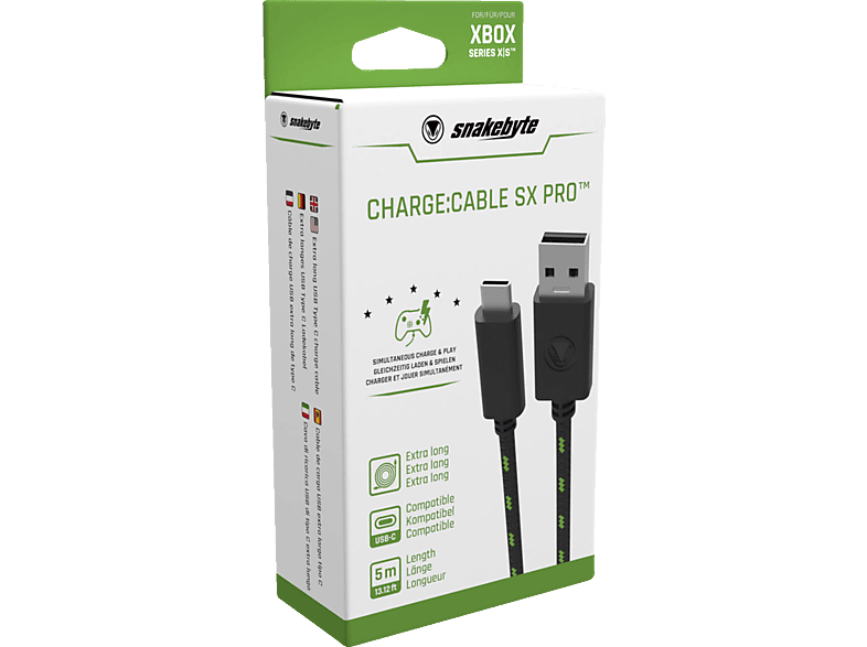 SNAKEBYTE XSX USB Charge: Cable SX PRO™ (5M) USB 2.0 Type-C Ladekabel, Schwarz/Grün