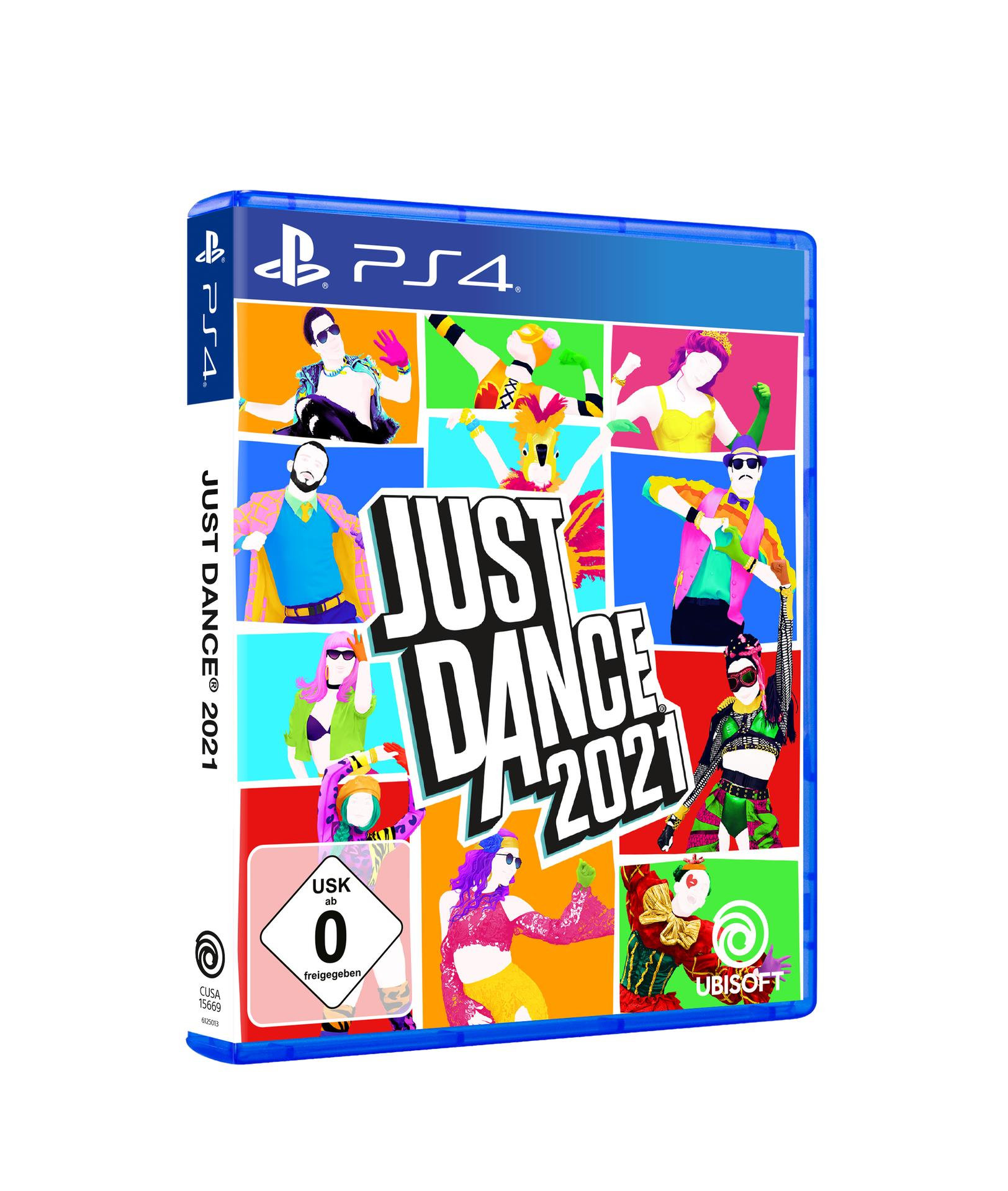 Just Dance 2021 Spielbox mit verschiedenen bunten Charakteren auf der Vorderseite.