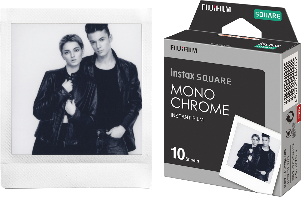 Instax Monochrome filmdoboz egy pár fotójával.