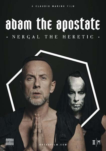 Filmposter: zwei betende Männer. Titel: Adam the Apostate. Dunkler Hintergrund mit weißen geometrischen Formen.