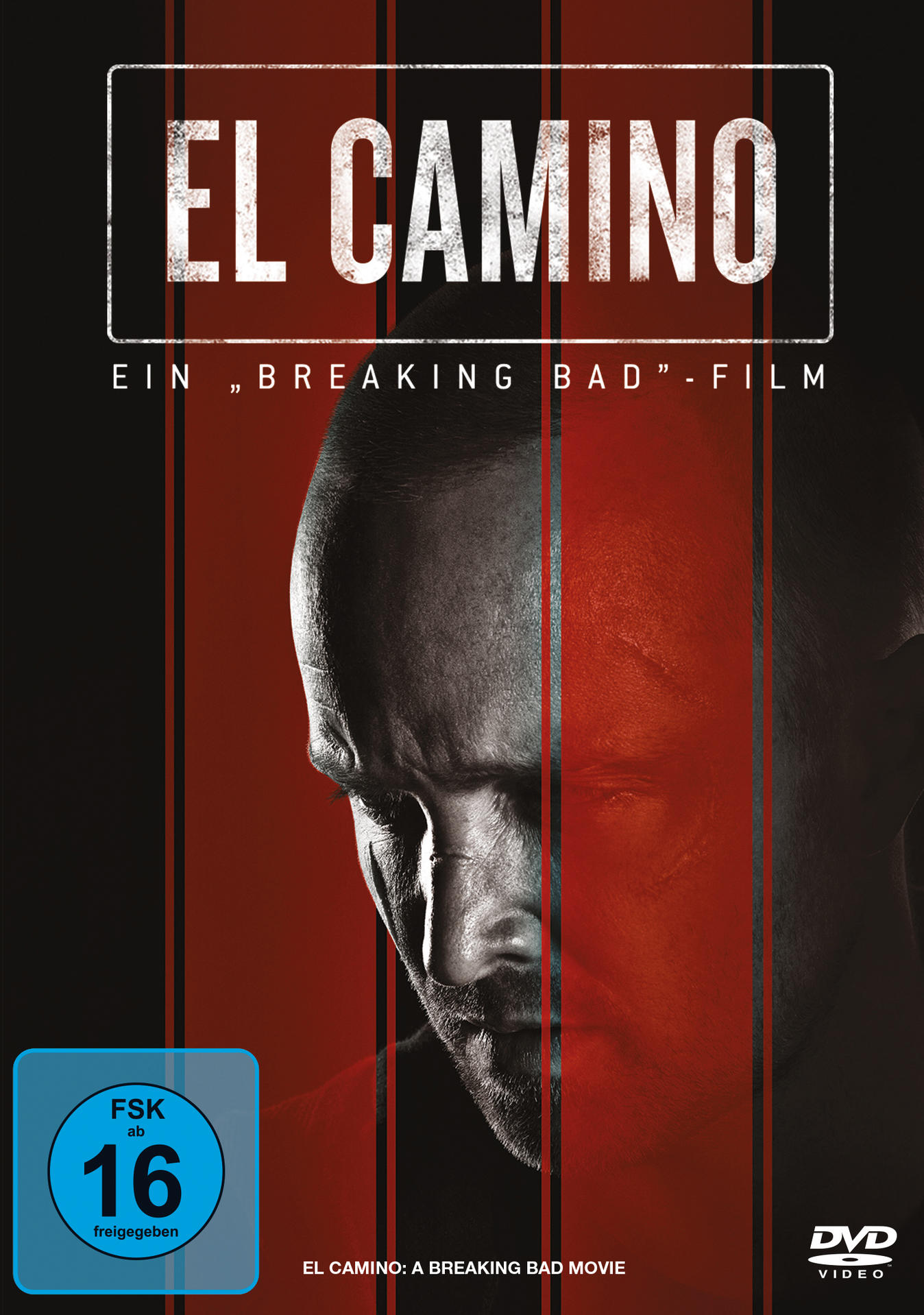 DVD-Cover mit einem Männergesicht. Der Titel ist 'El Camino', ein Breaking Bad Film.