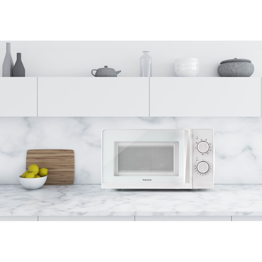 Microondas con grill - Taurus Ready Grill, 900 W, 20 l, 9 programas, Control Mecánico, 20 l, Blanco