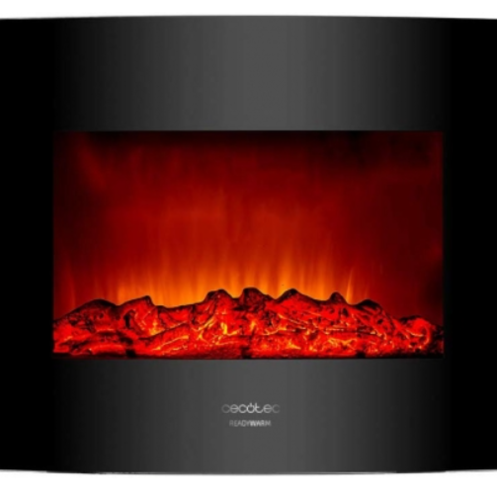 Estufa eléctrica - Cecotec Ready Warm 2200 Curved Flames, Chimenea, Decorativa, Tamaño 22", 2000 W, Negro