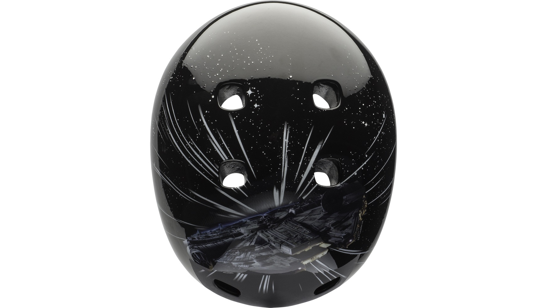 Schwarzer Star Wars Helm mit Weltraum-Illustration. Mit mehreren Belüftungsöffnungen.