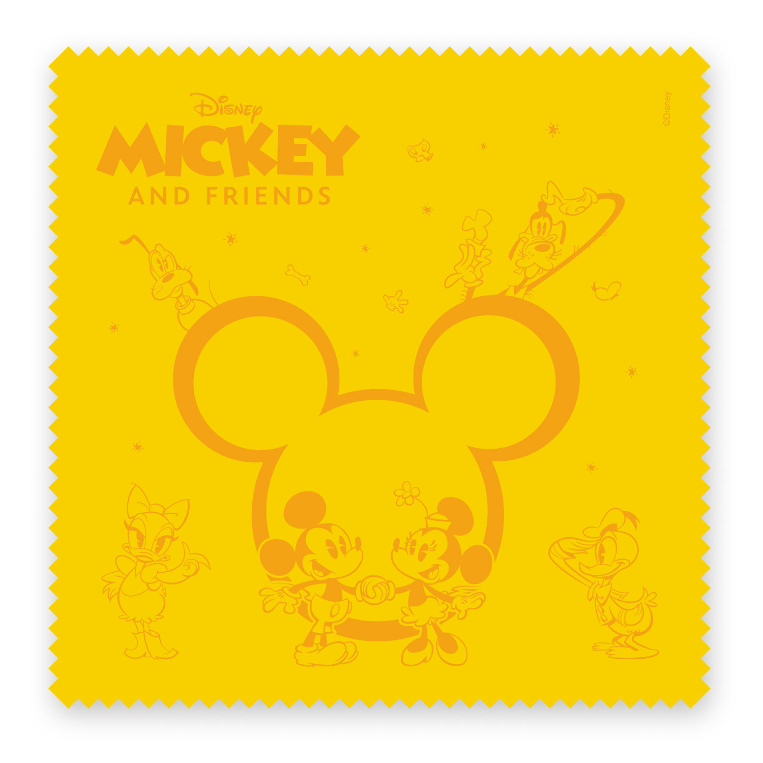 Gelbes Mickey Mouse and Friends-Tuch mit Mickey Mouse-Umriss.