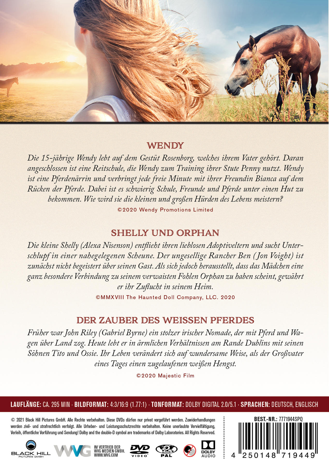 Eine DVD-Hülle mit Text und Bildern zu einem Film über Pferde.