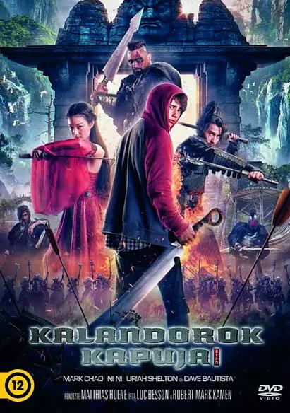 DVD borító filmkarakterekkel, akik kardot tartanak. Háttérben egy templom és egy csatajelenet.