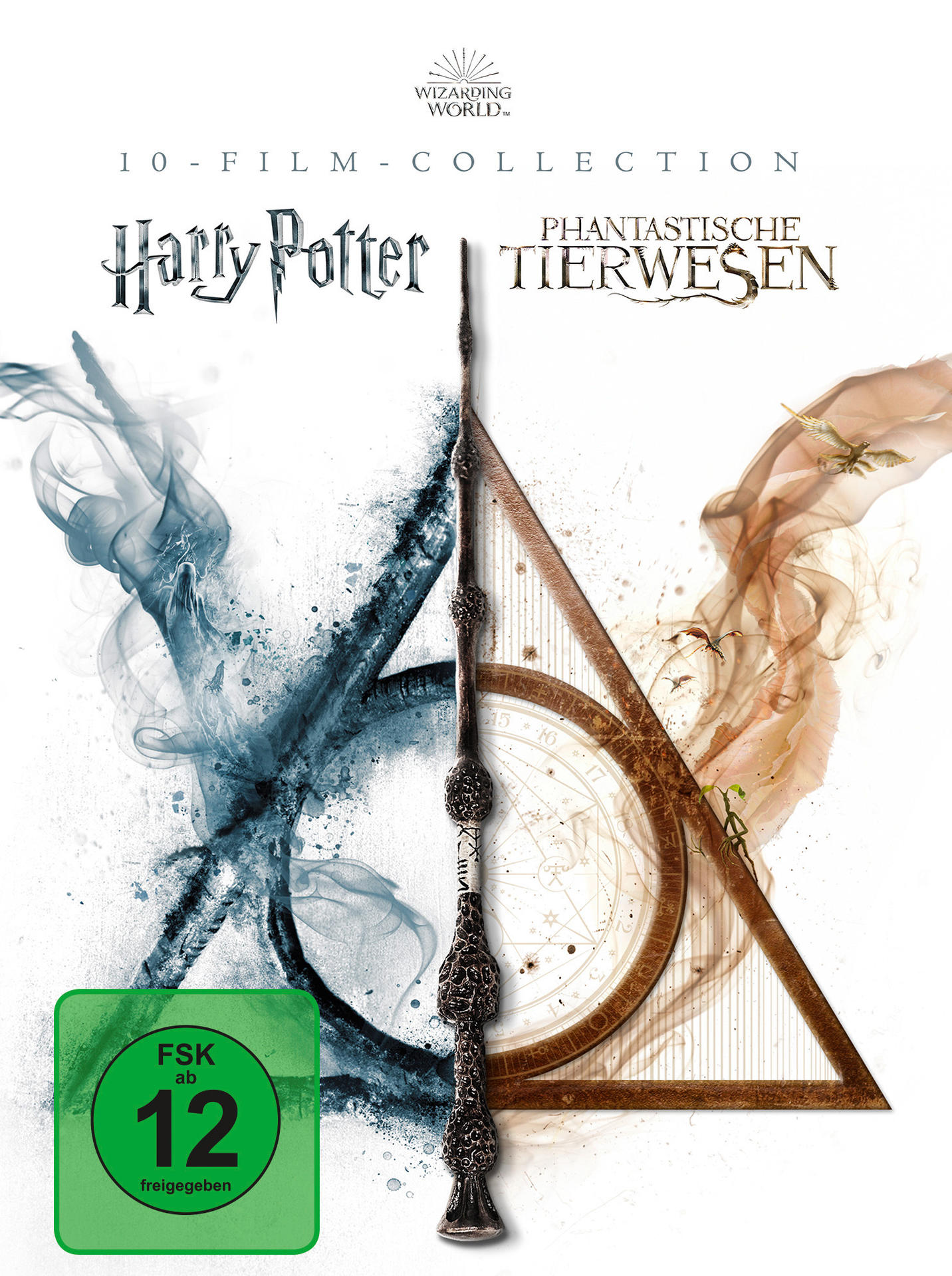 Harry Potter und Phantastische Tierwesen DVD-Sammlung. Der Zauberstab ist mittig auf dem Cover.