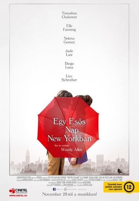 Filmplakát: pár piros esernyő alatt, New York-i látkép. Színészek nevei és a film címe.