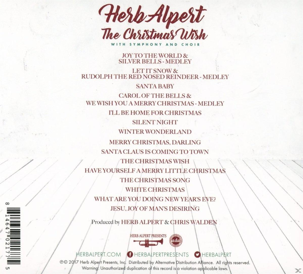 CD borító karácsonyi dalok listájával. A cím Herb Alpert The Christmas Wish.