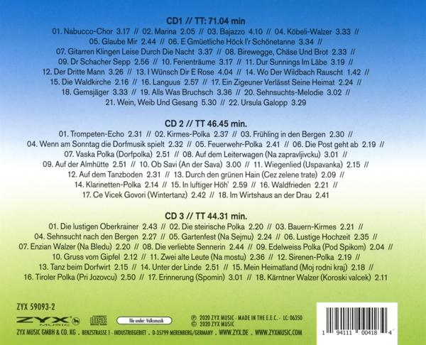 Rückseite einer CD-Hülle mit Songtiteln und Spieldauern.