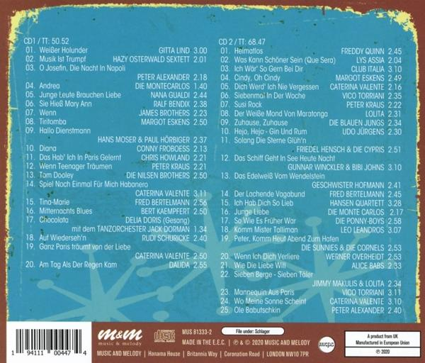 Rückseite einer CD mit Titellisten und Branding.