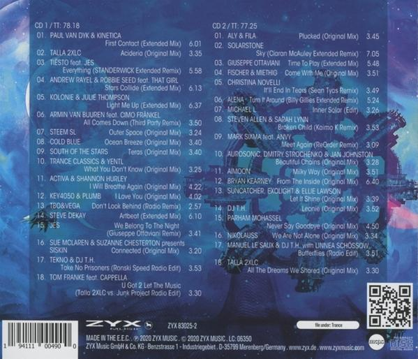 CD-Cover mit mehreren Songtiteln und Künstlern. Der Hintergrund zeigt eine futuristische Stadt mit blauem Himmel.