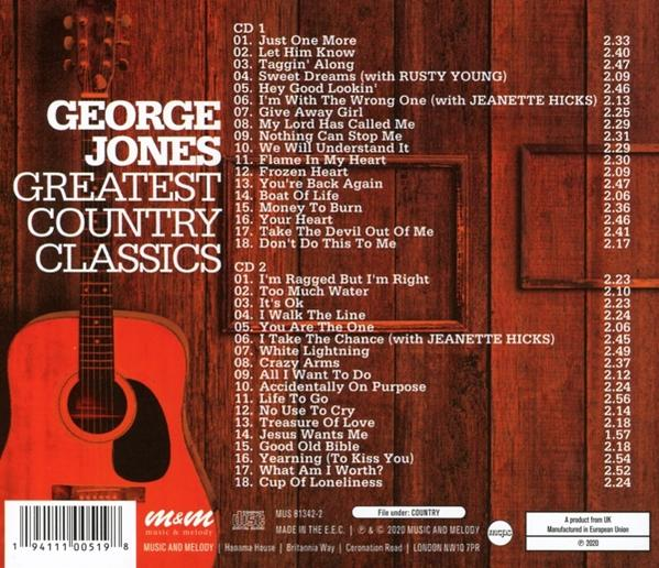 Rückseite des CD-Covers des Albums 'Greatest Country Classics'.