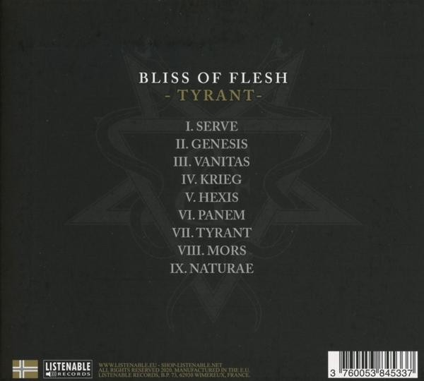 Albumcover-Rückseite: Titelliste, Bandname und Logo auf dunklem Hintergrund.