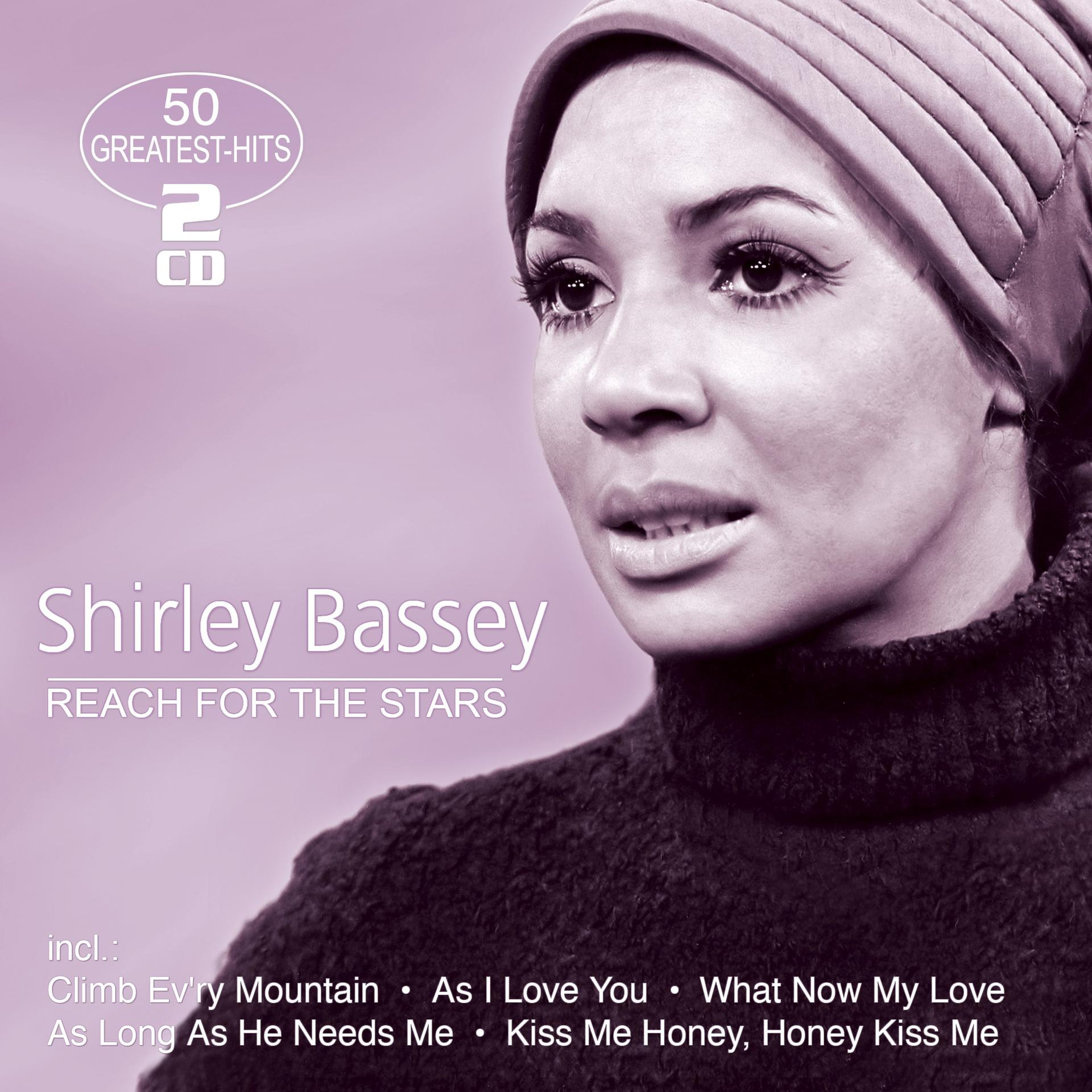 Shirley Bassey Albumcover, Frau im schwarzen Rollkragenpullover, Text und Albumdetails.