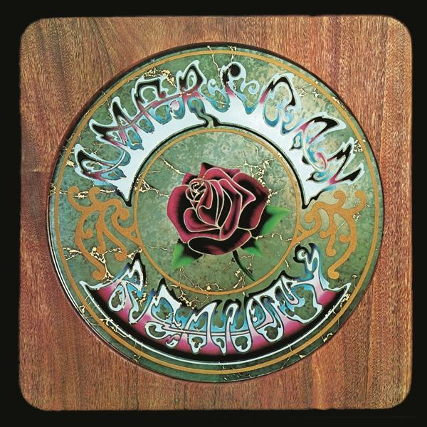 Grateful Dead albumhoes. Roos in een cirkel met bandnaam.