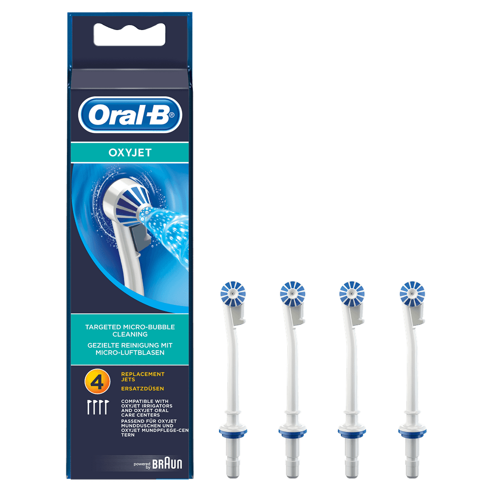 Recambio para cepillo dental - Oral-B, Recambio para irrigador Oxyjet, 4 unidades, blanco y azul