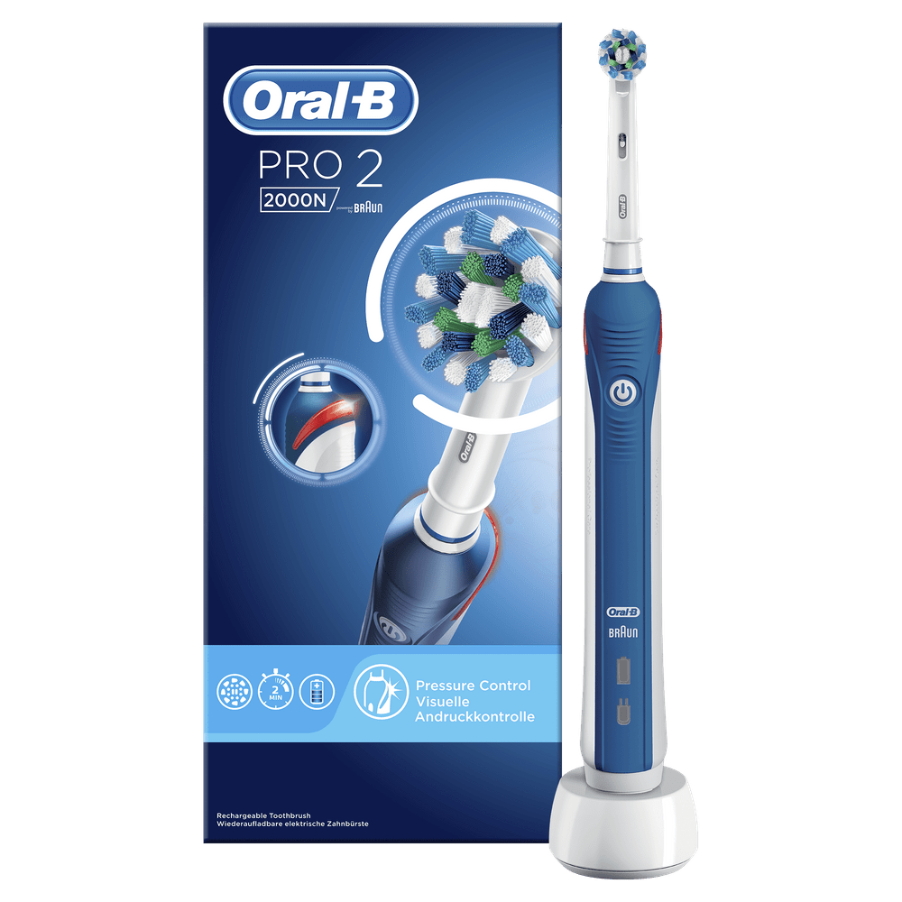 Cepillo Eléctrico - Oral B PRO 2000 Cross action, Cepillado 3D, Sensor de presión con luz, 2