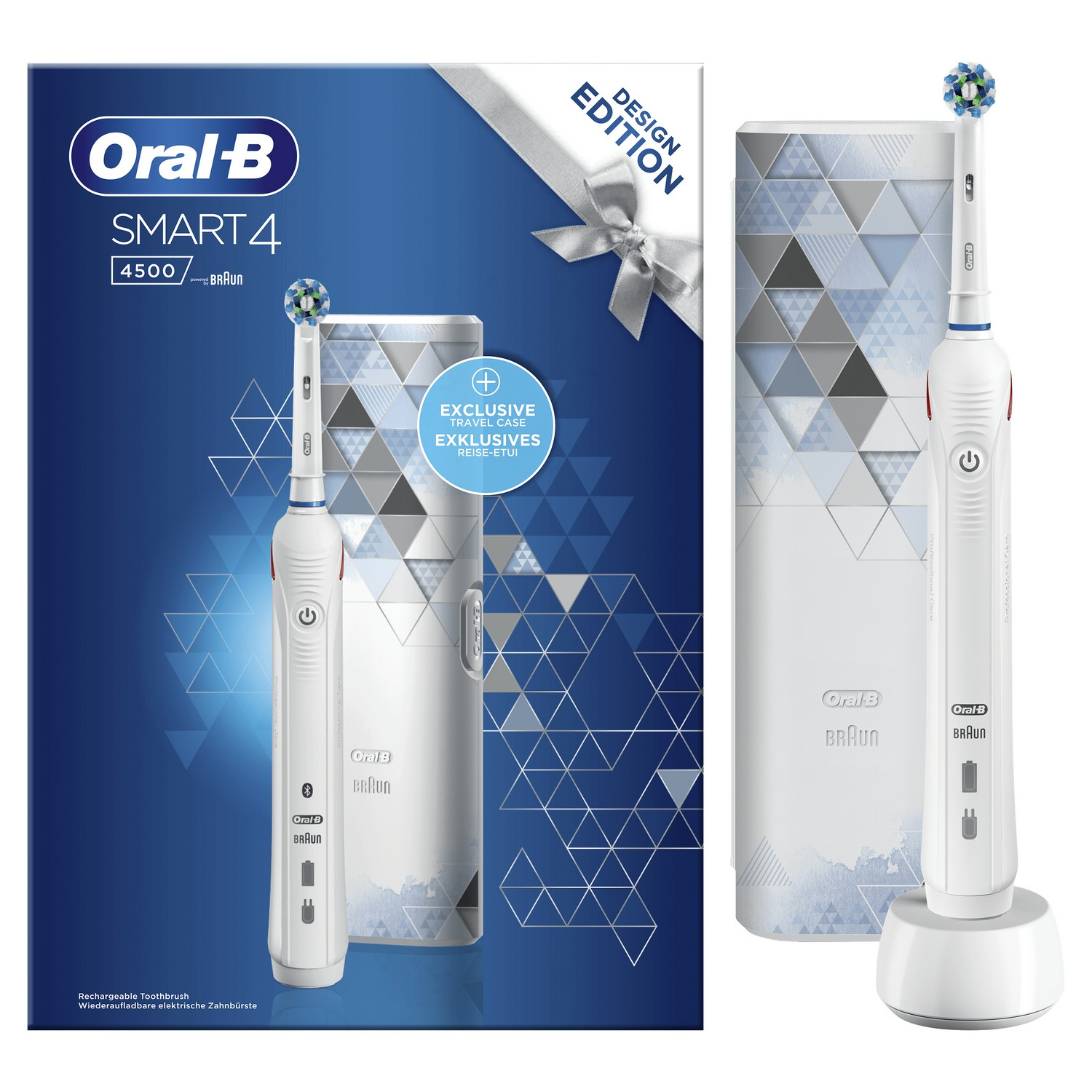 Cepillo eléctrico - Oral-B Braun Smart 4 4500, Bluetooth, 3 modos de limpieza, Blanco