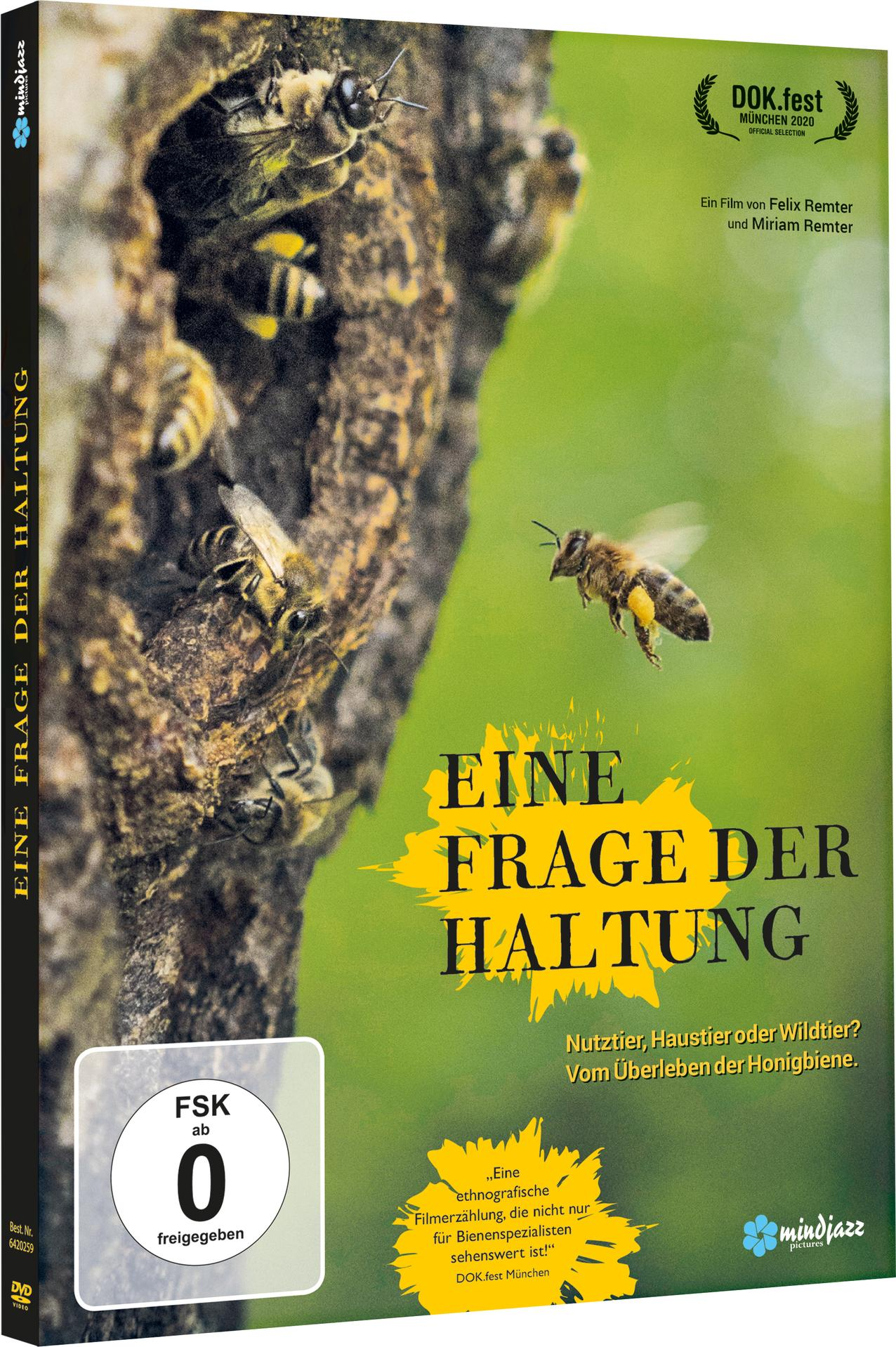 DVD-Hülle mit Text auf Deutsch, Bienen und ein Bienenstock werden gezeigt. Grüner Hintergrund.