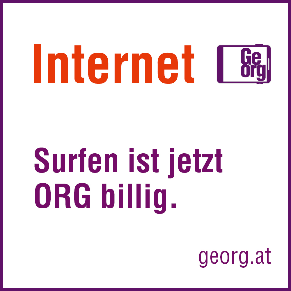 Werbung für Internetdienst, mit Text 'Internet', 'Surfen ist jetzt ORG billig'.