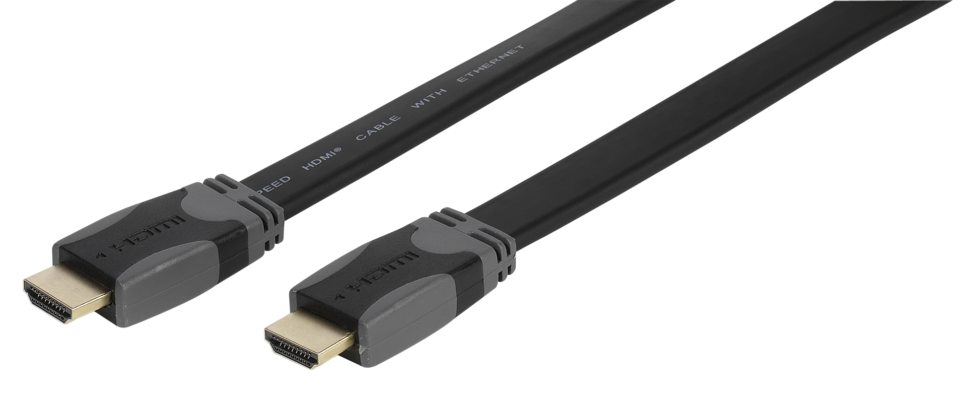 Zwei schwarze HDMI-Kabel mit grauen Steckern. Die Kabel liegen nebeneinander.