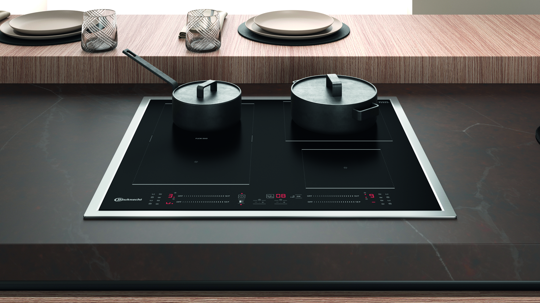 BAUKNECHT BAKO ACTIVE STEAM, Einbaubackofenset (Induktionskochfeld, A+, 73 l)