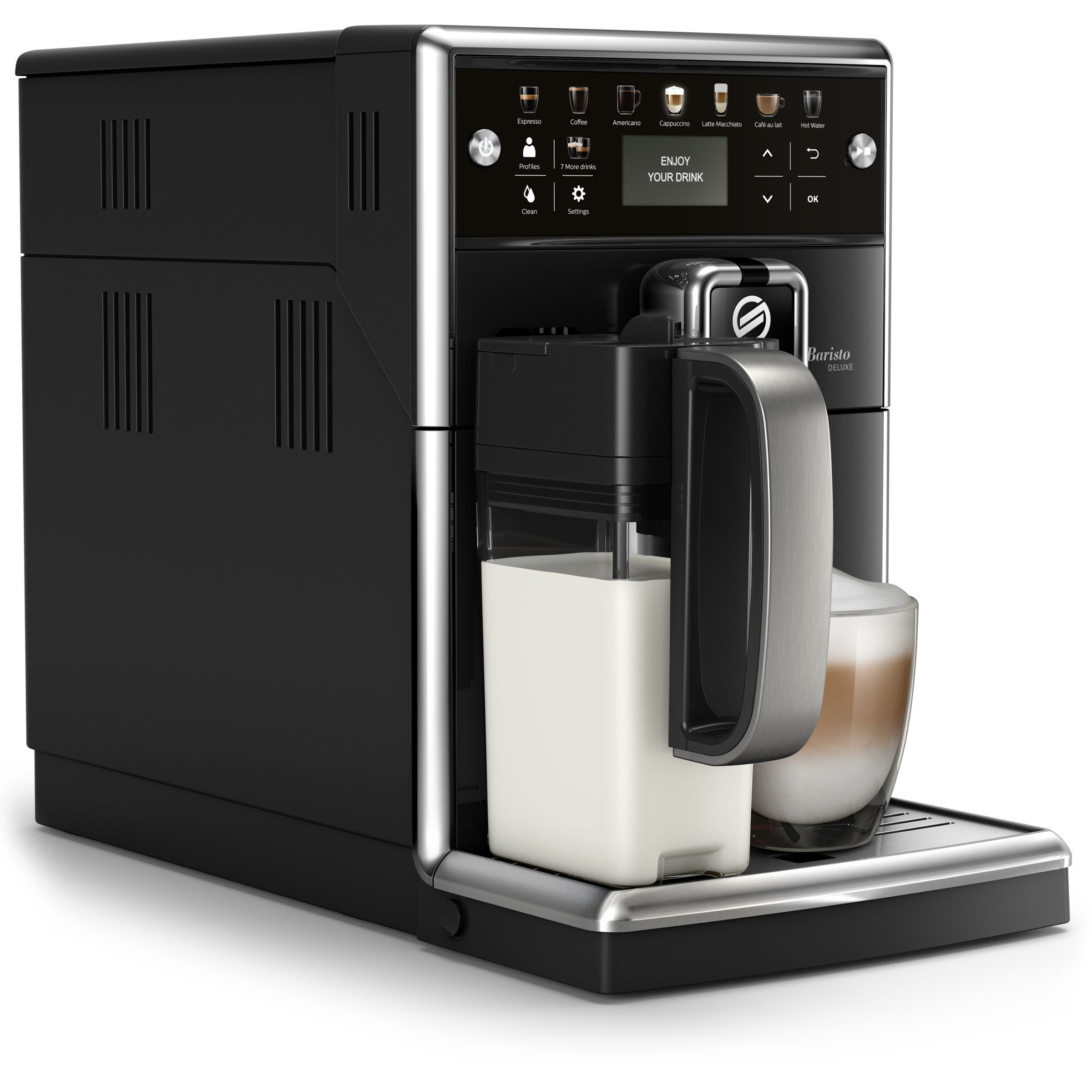 SAECO Kaffeevollautomat PicoBaristo Deluxe SM5570/10, klavierlack-schwarz Kaffeevollautomat (Klavierlack/Schwarz, Keramikmahlwerk, 15 bar, integrierter Milchbehälter)