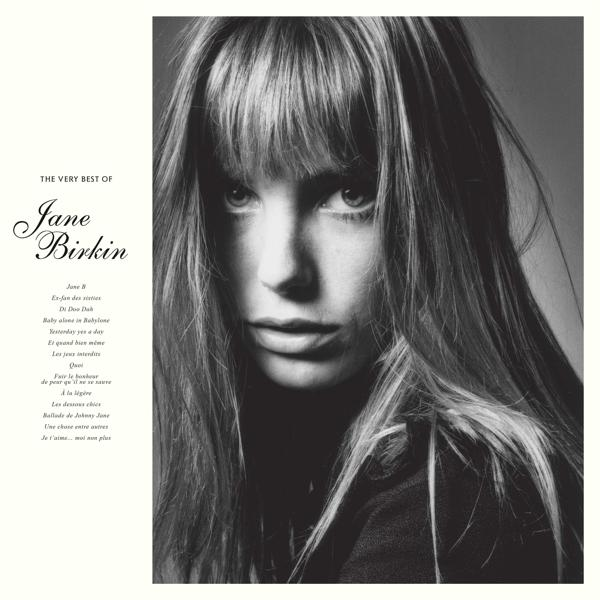Jane Birkin albumhoes in zwart-wit, met een foto van Jane Birkin.