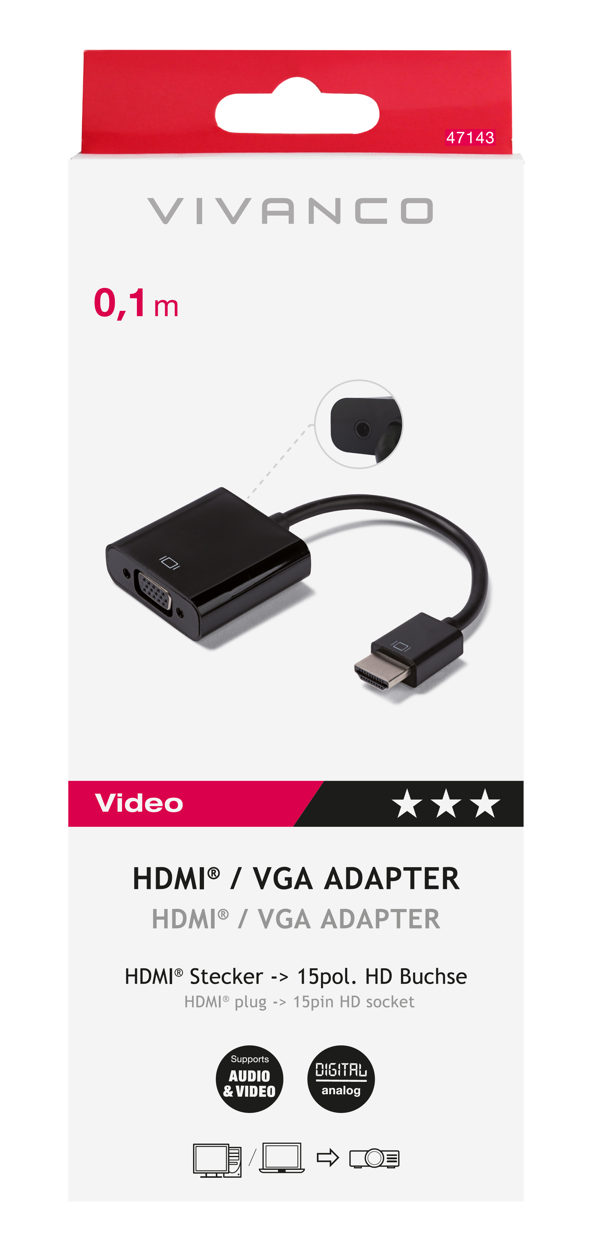 HDMI-zu-VGA-Adapter in einer Box.
