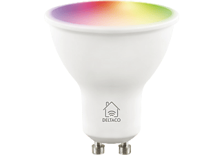 DELTACO SMART HOME LED-lampa, GU10, WiFI 2,4GHz, 5W, 470lm, dimbar, 2700K-6500K, 220-240V, RGB
