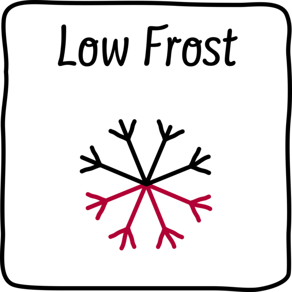 Ein Bild mit dem Text "Low Frost" und einer Schneeflocke.