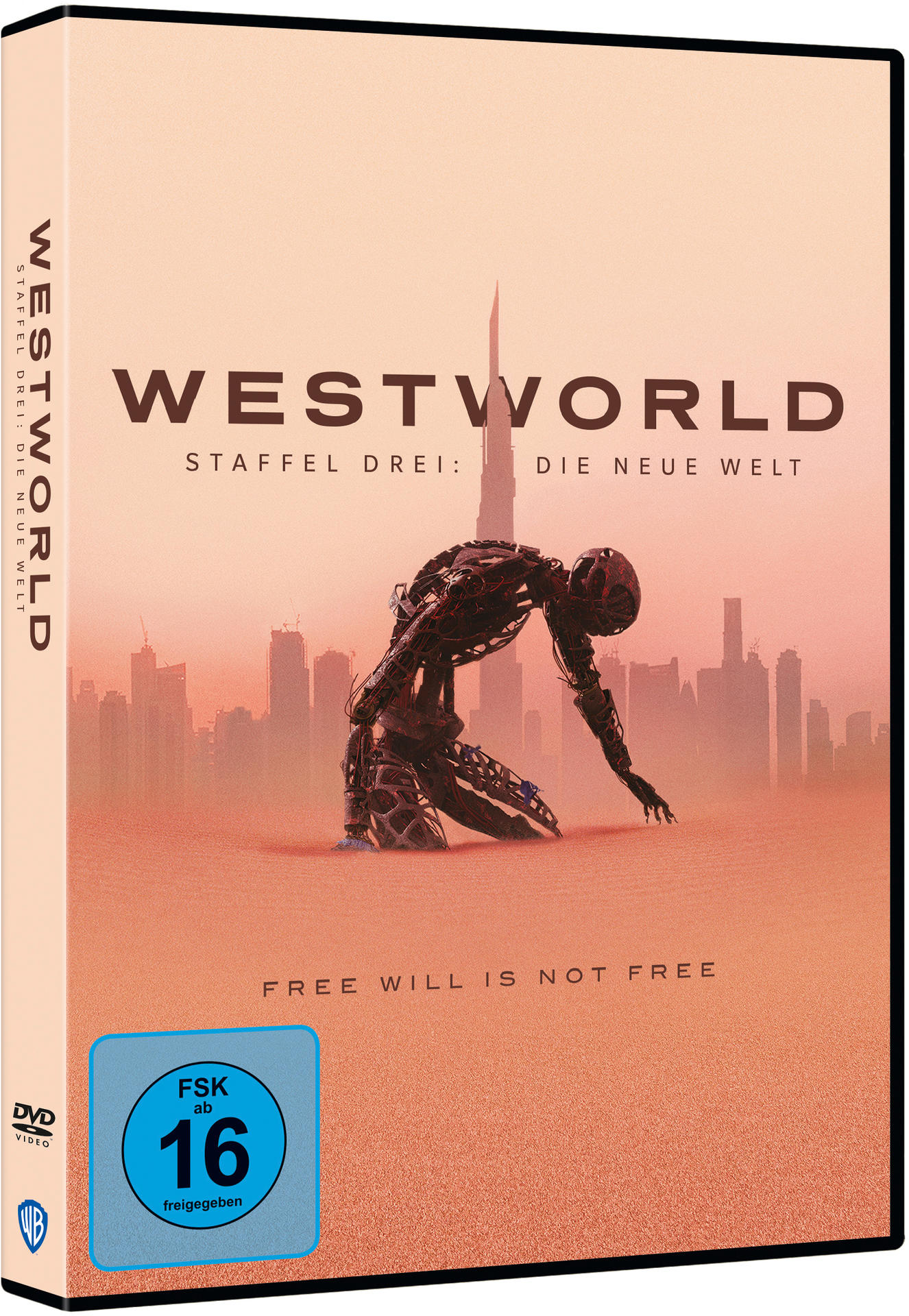 DVD-Box von Westworld, mit einer Roboterfigur in einer Wüstenlandschaft.