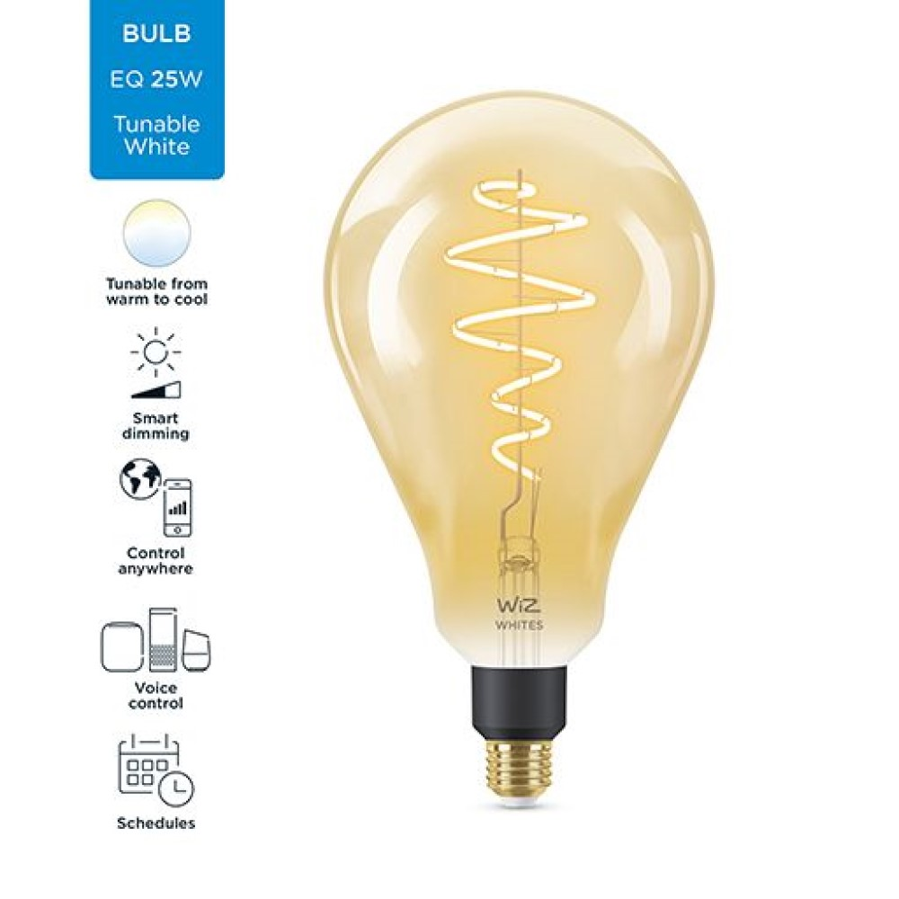 Bombilla inteligente - Wiz E27 GS160, 50W, Luz regulable, WiFi, Control por voz, Blanco