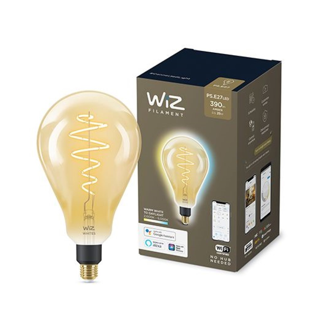 Bombilla inteligente - Wiz E27 GS160, 50W, Luz regulable, WiFi, Control por voz, Blanco
