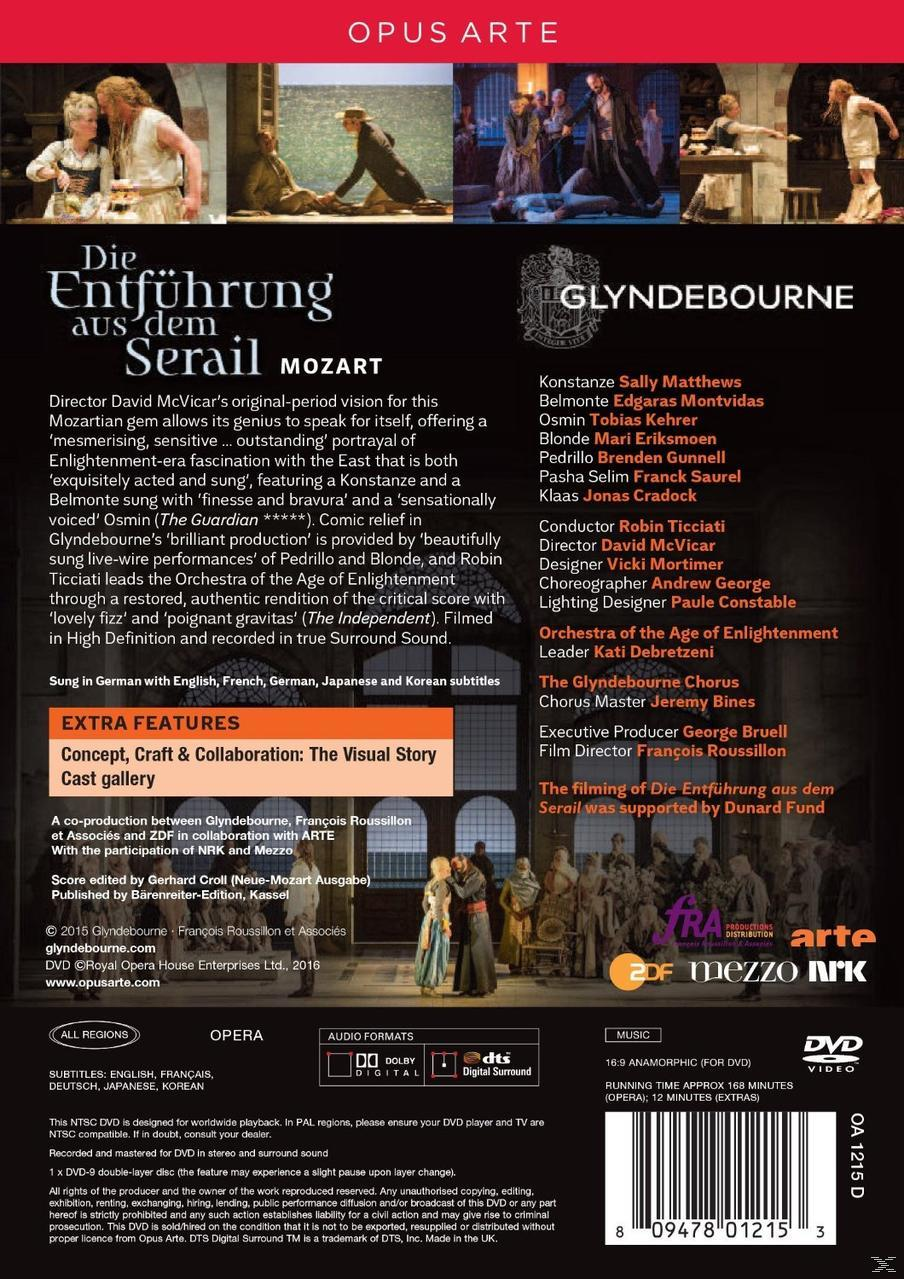 DVD-Cover: Die Entführung aus dem Serail Oper. Schauspieler auf der Bühne und Text in mehreren Sprachen.