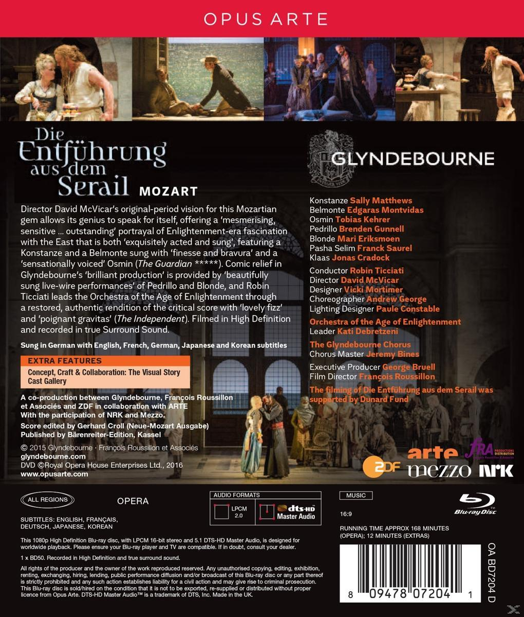 DVD-Cover mit Text über eine Opernaufführung in Deutsch und Englisch, mit Bildern von auftretenden Personen.