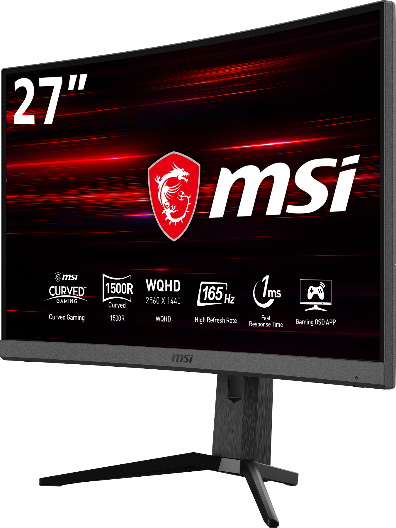 MSI Gaming Monitor Optix MAG272CQR, 27 Zoll WQHD, 165Hz, 1ms, VA, Schwarz (9S6-3CA66T-002) 27 Zoll Gaming Monitor, WQHD, 1 ms Reaktionszeit, 300 cd/m², 165 Hz, Schwarz