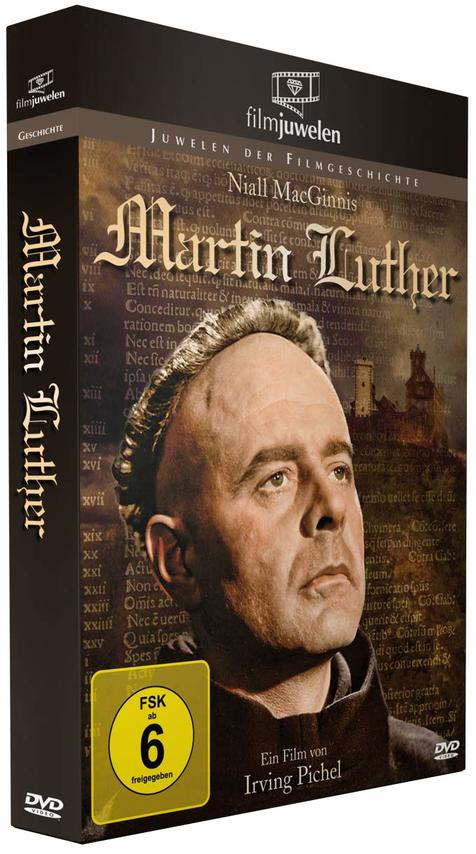 DVD-Hülle für den Film "Martin Luther" mit Porträt eines Mannes und historischem Text.