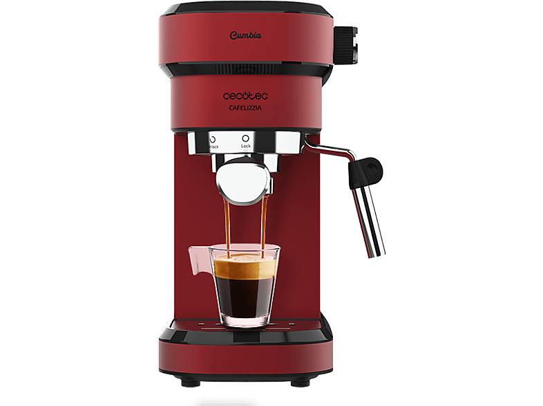 Cafetera express - Cecotec Cafelizzia 790 Shiny, 1350W, Calentamiento rápido, 20 bar, 1.2 L, 1-2 cafés, Rojo