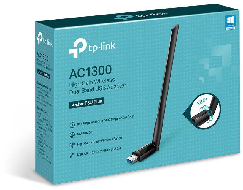 TP-Link AC1300 vezeték nélküli kétsávos USB adapter doboza.
