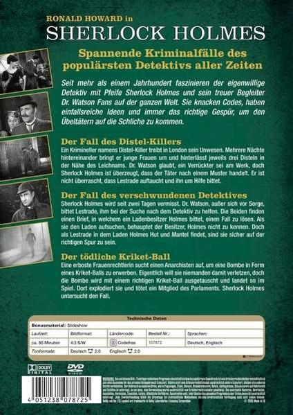 DVD-Hülle mit Text auf Deutsch. Text enthält "Sherlock Holmes" und Bilder.